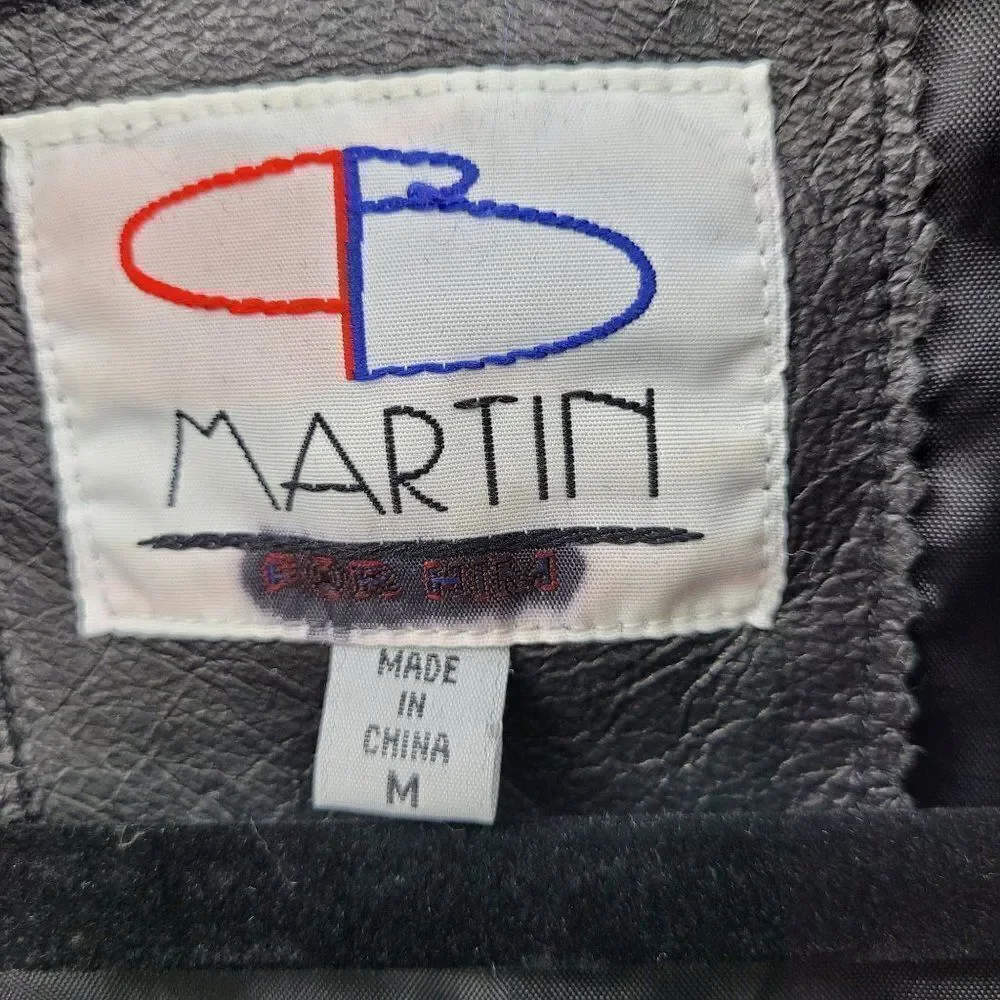 Vintage 80's PB‎ Martin Leather Jacket Moto Baddie Belted Collar Zip Up Black S